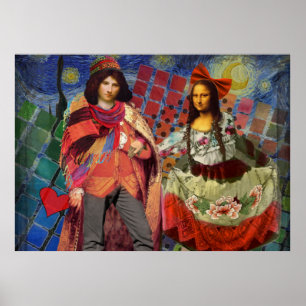 Fantastical Funny Mona Lisa Couple Whimsical Poster
