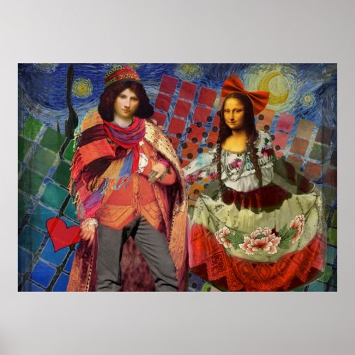 Fantastical Funny Mona Lisa Couple Whimsical Poster