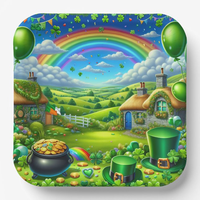 Fantastical St Patick's Day Landscape Party Paper Plates (Front)