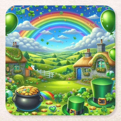 Fantastical St Paticks Day Landscape Party Square Paper Coaster