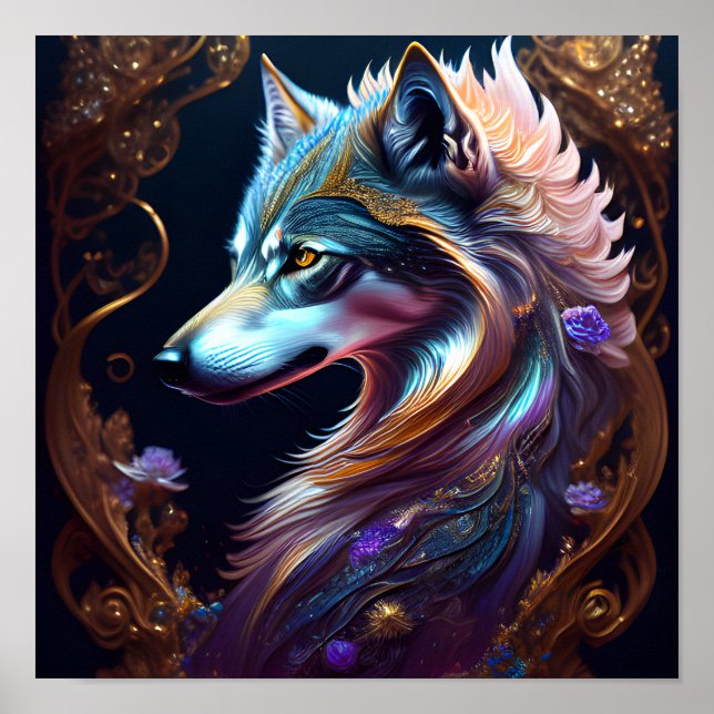 Fantastical Starry Wolf Poster (Front)