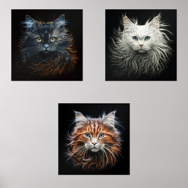 FANTASTICATS Ragdoll Angora Ginger Cat Portraits Wall Art Sets (Front)