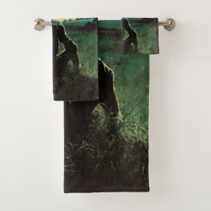 Fantasy 70s Art Man in Grassy Field Bath Towel Set
