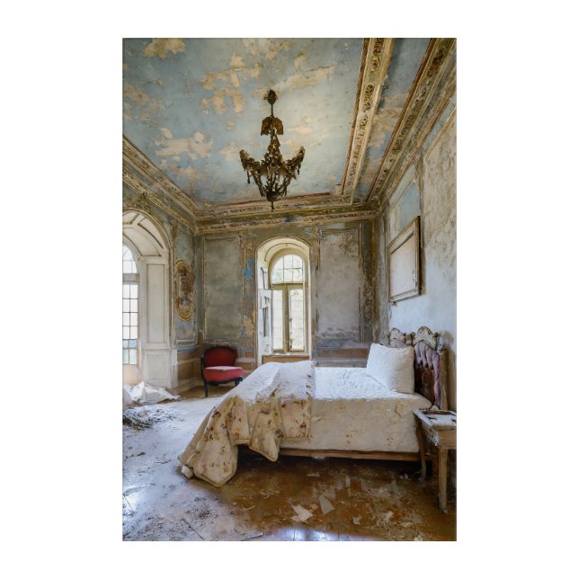 Fantasy Abandoned Chateau Bedroom Acrylic Print (Front)