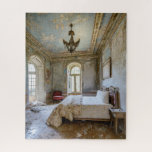 Fantasy Abandoned Chateau Bedroom Jigsaw Puzzle<br><div class="desc">Haunting fantasy artwork featuring a once-romantic bedroom with coverlet,  rusty chandelier and crumbling plaster walls in a forgotten French chateau in a state of decay.</div>