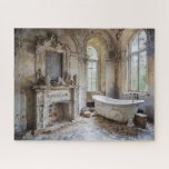 Fantasy Abandoned French Chateau Bathroom Jigsaw Puzzle<br><div class="desc">Dreamy imaginative art depicting a fantasy bathroom in an abandoned French chateau in a state of decay with ornately carved plaster embellishments,  marble fireplace and claw foot porcelain tub with light streaming in from arched windows.</div>