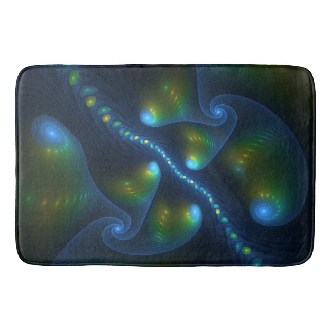Fantasy Abstract Blue Green Yellow Fractal Art Bathroom Mat (Front)
