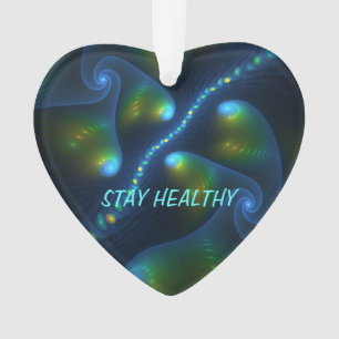 Fantasy Abstract Blue Green Yellow Fractal Text Ornament