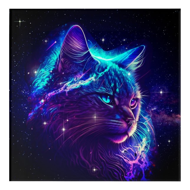 Fantasy Abstract Cute Galaxy Space Kitty Cat Acrylic Print (Front)
