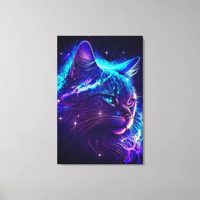 Fantasy Abstract Cute Galaxy Space Kitty Cat Art Canvas Print (Front)