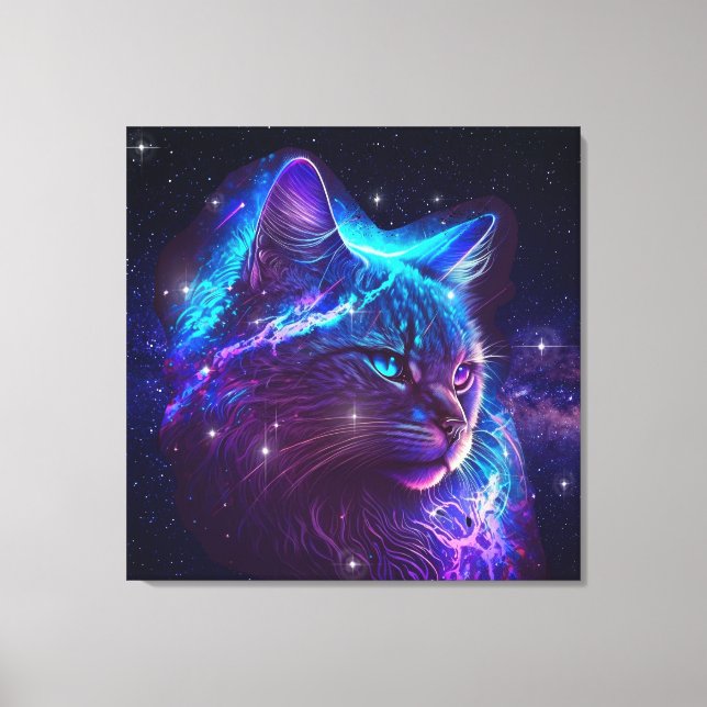 Fantasy Abstract Cute Galaxy Space Kitty Cat Canvas Print (Front)