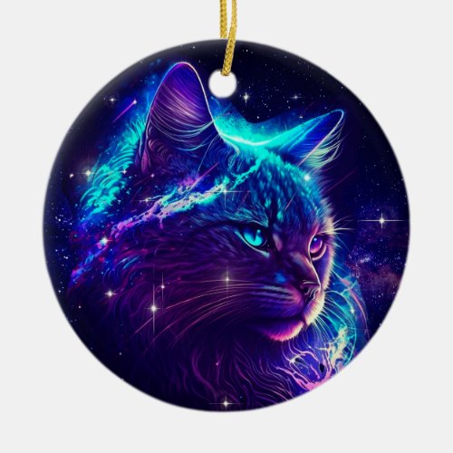 Fantasy Abstract Cute Galaxy Space Kitty Cat Ceramic Ornament