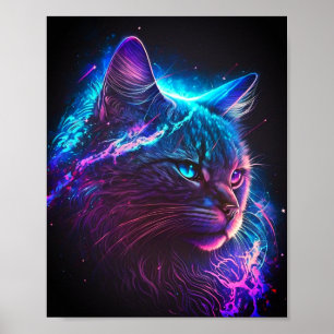 Fantasy Abstract Cute Galaxy Space Kitty Cat Poster