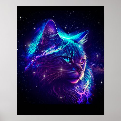 Fantasy Abstract Cute Galaxy Space Kitty Cat Poster