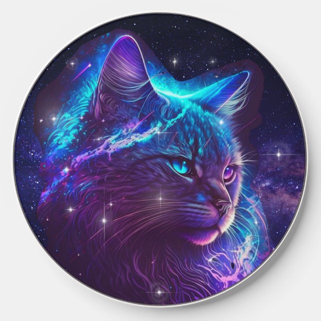 Fantasy Abstract Cute Galaxy Space Kitty Cat Wireless Charger (Front)