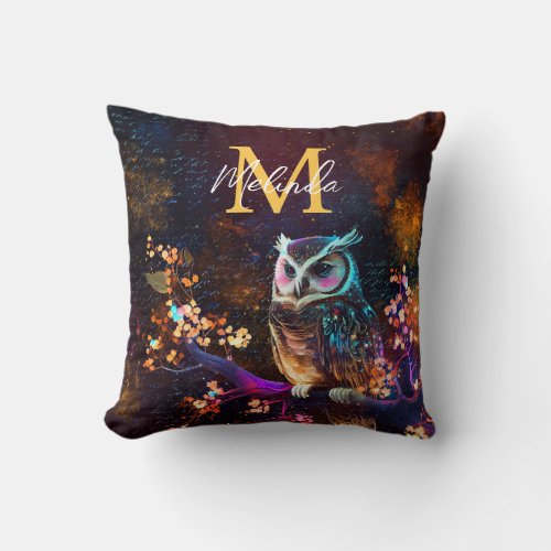 Fantasy Abstract Owl Throw Pillow