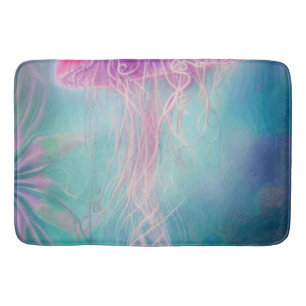 Fantasy Abstract Pink Jellyfish In The Ocean Bath Mat