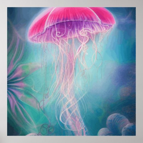Fantasy Abstract Pink Jellyfish In The Ocean  Poster