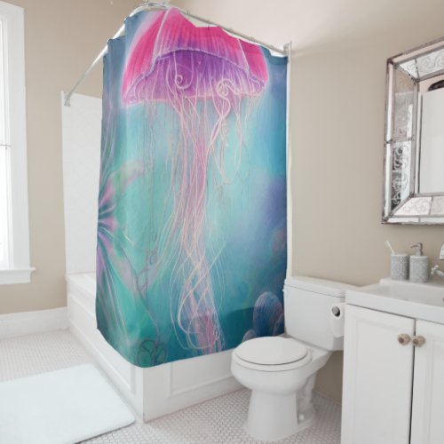 Fantasy Abstract Pink Jellyfish In The Ocean   Shower Curtain