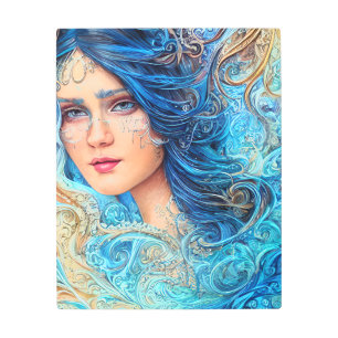 Fantasy Abstract Wave Goddess Metal Print