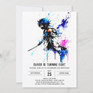 Fantasy Adorable Ninja Boy Digital Birthday Invitation