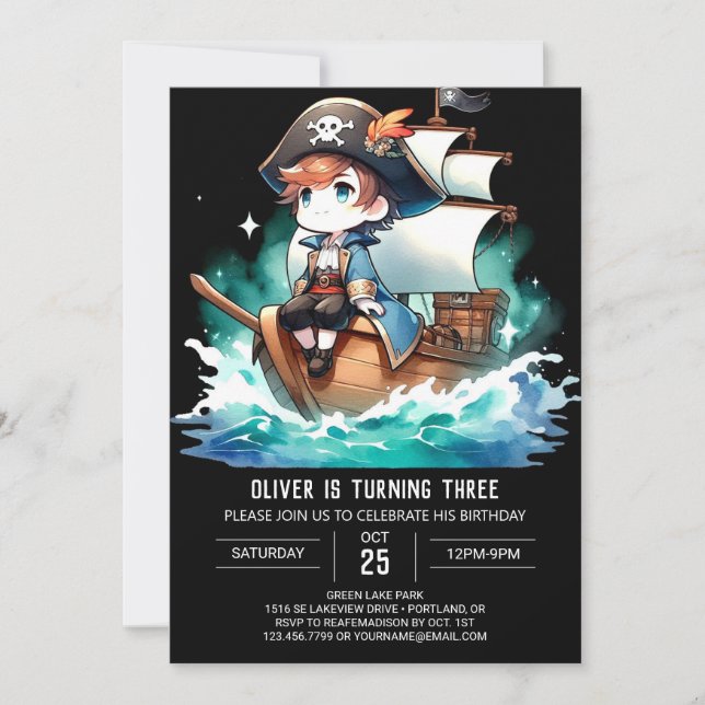 Fantasy Adorable Pirate Birthday Invitation (Front)