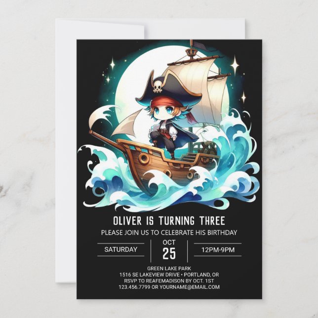 Fantasy Adorable Pirate Birthday Invitation (Front)