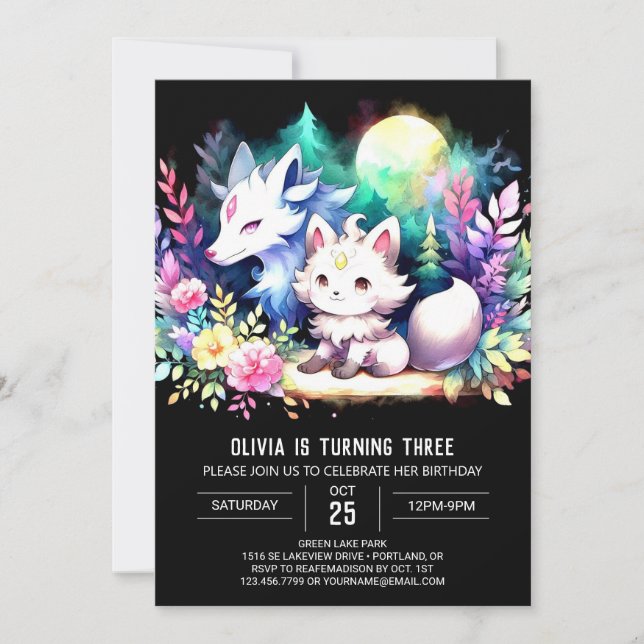 Fantasy Adorable Wolf Birthday Invitation (Front)