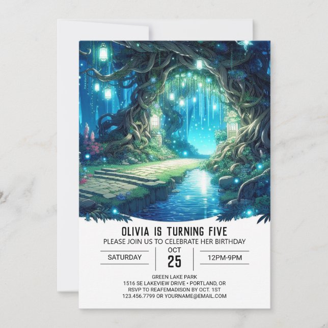 Fantasy Adorable Woodland Digital Birthday Invitation (Front)
