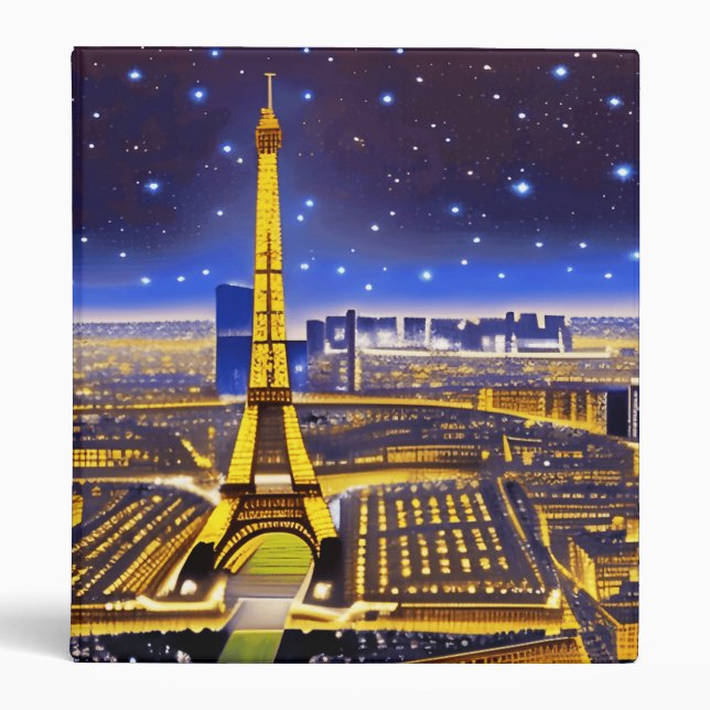 Fantasy Aerial View of Paris Under the Stars 3 Ring Binder (Front)