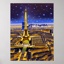 Fantasy Aerial View of Paris Under the Stars Poster