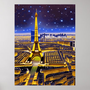 Fantasy Aerial View of Paris Under the Stars Poster