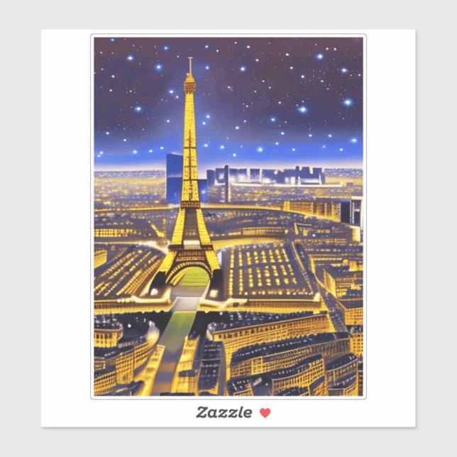 Fantasy Aerial View of Paris Under the Stars Sticker (Sheet)