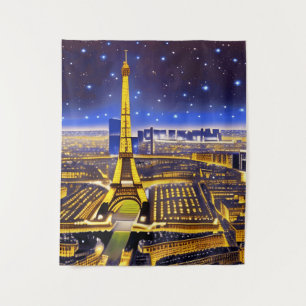 Fantasy Aerial View of Paris Under the Stars Tapestry