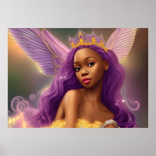 Fantasy African America girl butterfly purple pink Poster