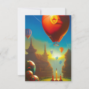 Fantasy alien land hot air balloons thank you card