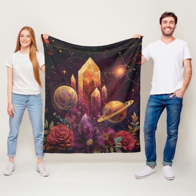 Fantasy Amethyst Crystal Realm Pattern Fleece Blanket (In Situ)