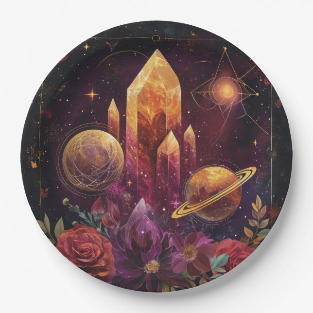 Fantasy Amethyst Crystal Realm Pattern Paper Plates (Front)