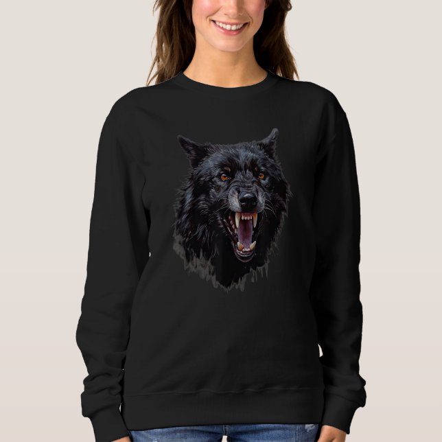 Fantasy Angry Wolf Motif Illustration Wolf Sweatshirt (Front)