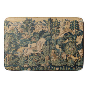 FANTASY ANIMALS,HORSES,WOODLAND Blue Green Floral Bath Mat