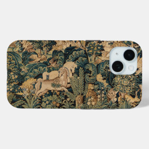 FANTASY ANIMALS,HORSES,WOODLAND Blue Green Floral iPhone 15 Case