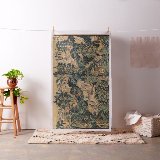 FANTASY ANIMALS,HORSES,WOODLAND Blue Green Floral  Fabric