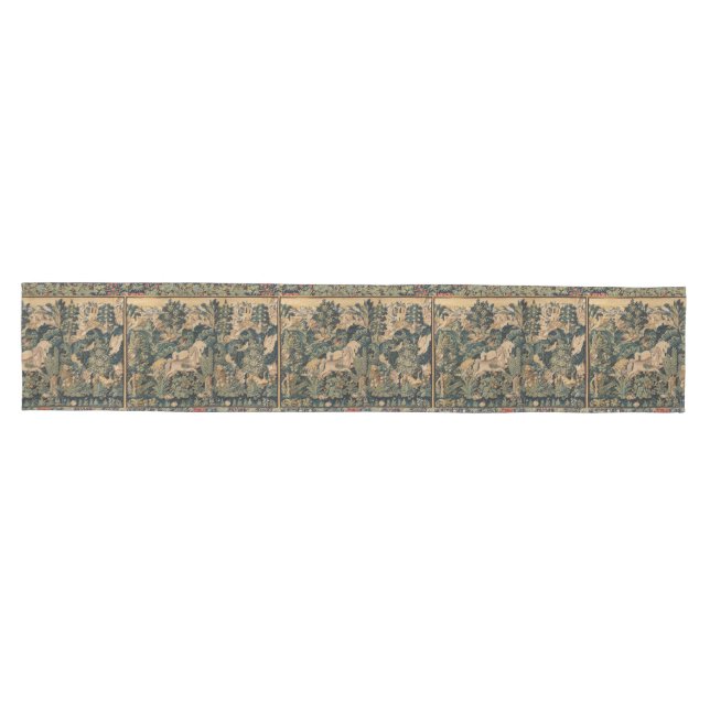 FANTASY ANIMALS,HORSES,WOODLAND Blue Green Floral Medium Table Runner (Horizontal)