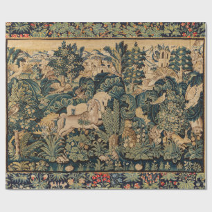 FANTASY ANIMALS,HORSES,WOODLAND Blue Green Floral Wrapping Paper