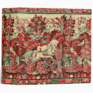 FANTASY ANIMALS,HORSES,WOODLAND Red Green Floral 3 Ring Binder