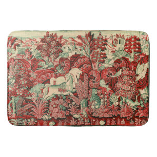 FANTASY ANIMALS,HORSES,WOODLAND Red Green Floral Bath Mat
