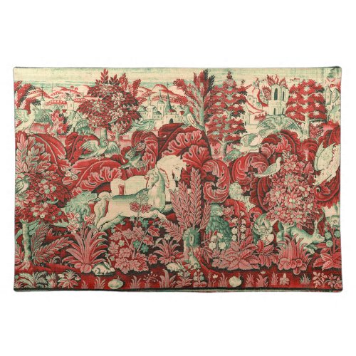 FANTASY ANIMALSHORSESWOODLAND Red Green Floral Cloth Placemat