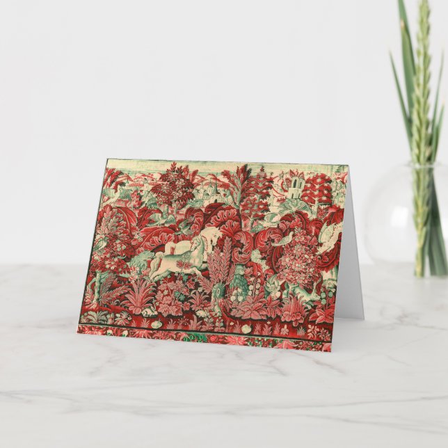 FANTASY ANIMALS,HORSES,WOODLAND Red Green Floral T Card (Front)
