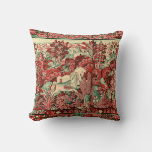 FANTASY ANIMALS,HORSES,WOODLAND Red Green Floral Throw Pillow