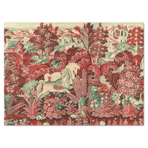 FANTASY ANIMALSHORSESWOODLAND Red Green Floral Tissue Paper